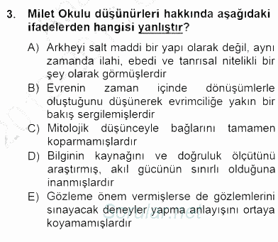 İlkçağ Felsefesi 2012 - 2013 Dönem Sonu Sınavı 3.Soru