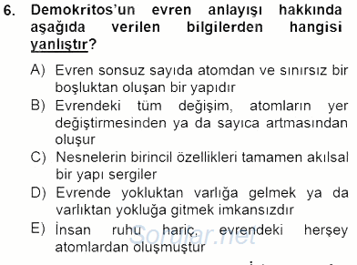 İlkçağ Felsefesi 2012 - 2013 Dönem Sonu Sınavı 6.Soru