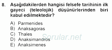 İlkçağ Felsefesi 2012 - 2013 Dönem Sonu Sınavı 8.Soru
