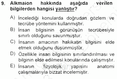 İlkçağ Felsefesi 2012 - 2013 Dönem Sonu Sınavı 9.Soru