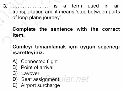 Turizm Için Almanca 2 2012 - 2013 Ara Sınavı 3.Soru