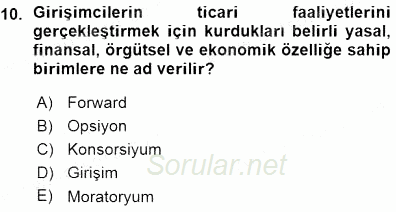 Dış Ticarette Girişimcilik 2015 - 2016 Ara Sınavı 10.Soru