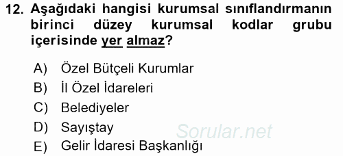 Devlet Bütçesi 2015 - 2016 Tek Ders Sınavı 12.Soru