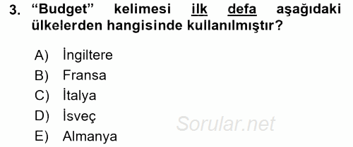 Devlet Bütçesi 2015 - 2016 Tek Ders Sınavı 3.Soru