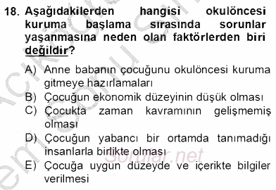 Erken Çocukluk Döneminde Gelişim 2 2012 - 2013 Dönem Sonu Sınavı 18.Soru