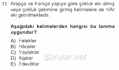 XVI-XIX. Yüzyıllar Türk Dili 2012 - 2013 Tek Ders Sınavı 11.Soru