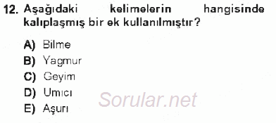 XVI-XIX. Yüzyıllar Türk Dili 2012 - 2013 Tek Ders Sınavı 12.Soru