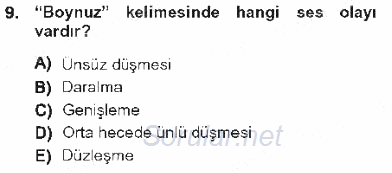 XVI-XIX. Yüzyıllar Türk Dili 2012 - 2013 Tek Ders Sınavı 9.Soru