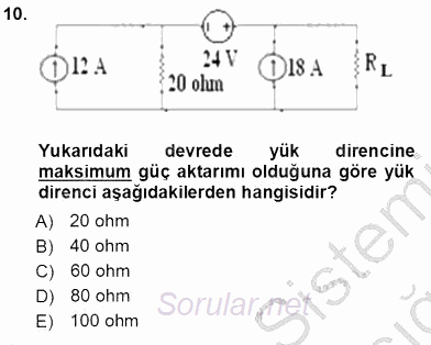 Devre Analizi 2013 - 2014 Tek Ders Sınavı 10.Soru