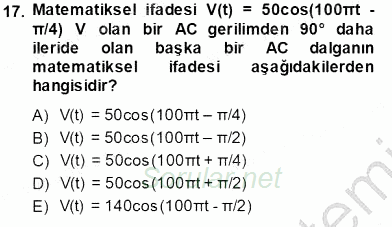 Devre Analizi 2013 - 2014 Tek Ders Sınavı 17.Soru