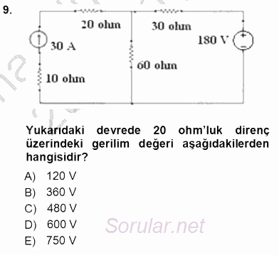 Devre Analizi 2013 - 2014 Tek Ders Sınavı 9.Soru