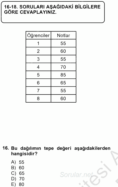 Ölçme Ve Değerlendirme 2012 - 2013 Dönem Sonu Sınavı 16.Soru