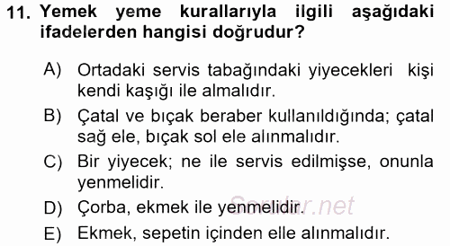 Sosyal Davranış ve Protokol 2017 - 2018 Dönem Sonu Sınavı 11.Soru