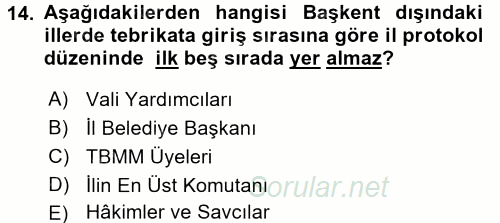 Sosyal Davranış ve Protokol 2017 - 2018 Dönem Sonu Sınavı 14.Soru