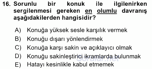 Sosyal Davranış ve Protokol 2017 - 2018 Dönem Sonu Sınavı 16.Soru