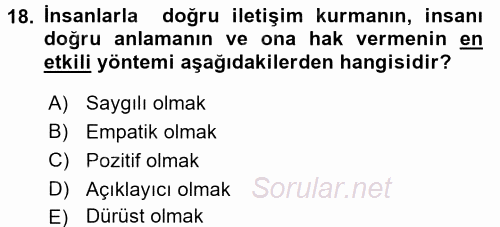 Sosyal Davranış ve Protokol 2017 - 2018 Dönem Sonu Sınavı 18.Soru