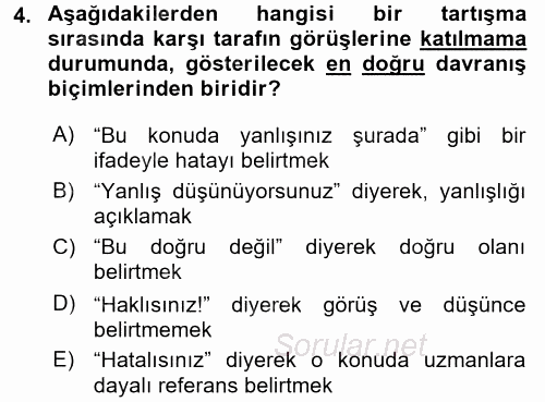 Sosyal Davranış ve Protokol 2017 - 2018 Dönem Sonu Sınavı 4.Soru