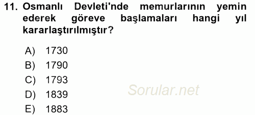 Osmanlı Yenileşme Hareketleri (1703-1876) 2016 - 2017 Ara Sınavı 11.Soru