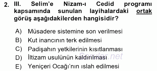 Osmanlı Yenileşme Hareketleri (1703-1876) 2016 - 2017 Ara Sınavı 2.Soru