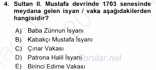 Osmanlı Yenileşme Hareketleri (1703-1876) 2016 - 2017 Ara Sınavı 4.Soru