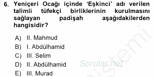 Osmanlı Yenileşme Hareketleri (1703-1876) 2016 - 2017 Ara Sınavı 6.Soru