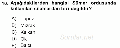 Eski Mezopotamya ve Mısır Tarihi 2016 - 2017 Ara Sınavı 10.Soru