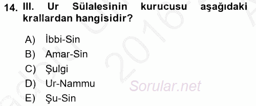 Eski Mezopotamya ve Mısır Tarihi 2016 - 2017 Ara Sınavı 14.Soru