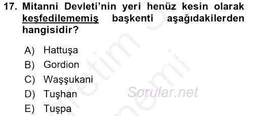 Eski Mezopotamya ve Mısır Tarihi 2016 - 2017 Ara Sınavı 17.Soru
