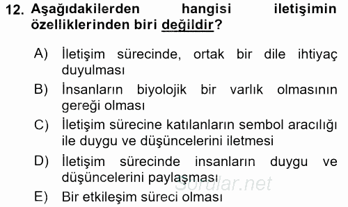 Aile Yapısı ve İlişkileri 2017 - 2018 3 Ders Sınavı 12.Soru