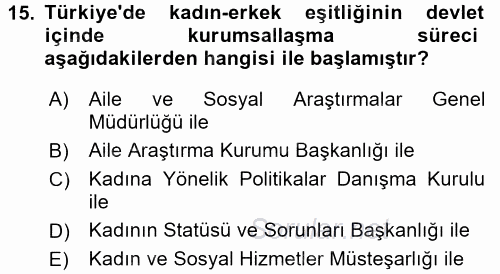 Aile Yapısı ve İlişkileri 2017 - 2018 3 Ders Sınavı 15.Soru