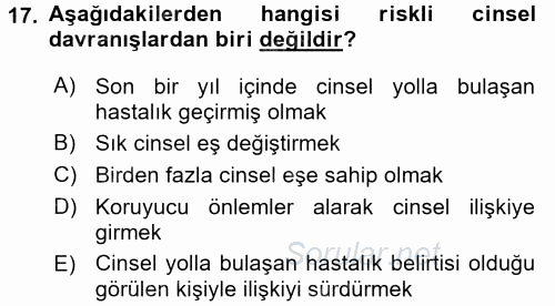 Aile Yapısı ve İlişkileri 2017 - 2018 3 Ders Sınavı 17.Soru