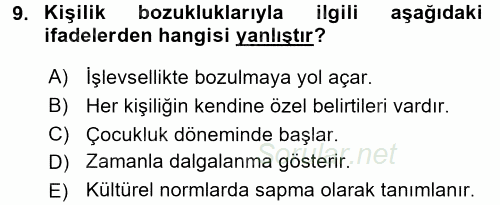 Aile Yapısı ve İlişkileri 2017 - 2018 3 Ders Sınavı 9.Soru