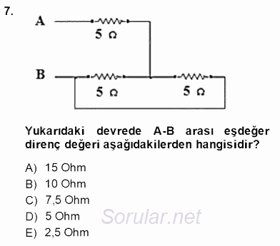 Devre Analizi 2014 - 2015 Ara Sınavı 7.Soru