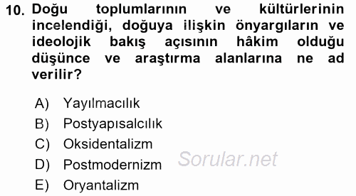 Kültür Sosyolojisi 2017 - 2018 3 Ders Sınavı 10.Soru