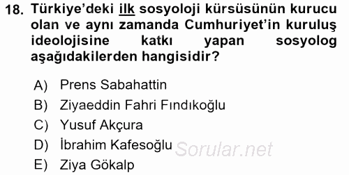 Kültür Sosyolojisi 2017 - 2018 3 Ders Sınavı 18.Soru