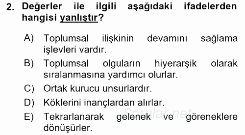 Kültür Sosyolojisi 2017 - 2018 3 Ders Sınavı 2.Soru