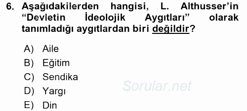Kültür Sosyolojisi 2017 - 2018 3 Ders Sınavı 6.Soru
