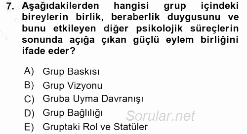 Sınıf Yönetimi 2015 - 2016 Dönem Sonu Sınavı 7.Soru