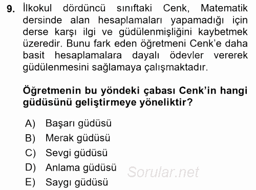 Sınıf Yönetimi 2015 - 2016 Dönem Sonu Sınavı 9.Soru