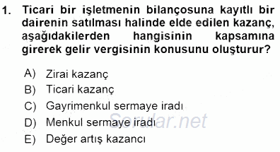 Gayrimenkullerde Vergilendirme 2015 - 2016 Ara Sınavı 1.Soru