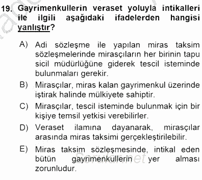 Gayrimenkullerde Vergilendirme 2015 - 2016 Ara Sınavı 19.Soru