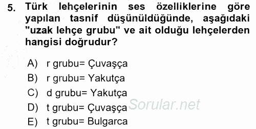 Çağdaş Türk Yazı Dilleri 1 2015 - 2016 Ara Sınavı 5.Soru