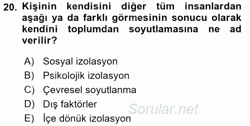 Hasta Çocukların Gelişimi Ve Eğitimi 2017 - 2018 Dönem Sonu Sınavı 20.Soru