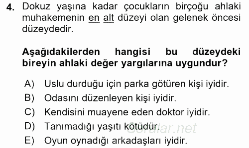 Hasta Çocukların Gelişimi Ve Eğitimi 2017 - 2018 Dönem Sonu Sınavı 4.Soru