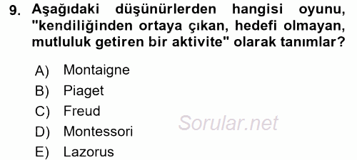 Hasta Çocukların Gelişimi Ve Eğitimi 2017 - 2018 Dönem Sonu Sınavı 9.Soru