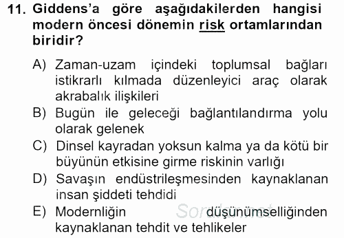 Sosyolojide Yakın Dönem Gelişmeler 2012 - 2013 Ara Sınavı 11.Soru