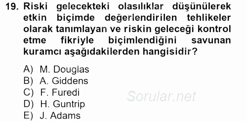 Sosyolojide Yakın Dönem Gelişmeler 2012 - 2013 Ara Sınavı 19.Soru