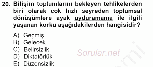 Sosyolojide Yakın Dönem Gelişmeler 2012 - 2013 Ara Sınavı 20.Soru
