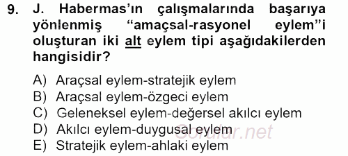 Sosyolojide Yakın Dönem Gelişmeler 2012 - 2013 Ara Sınavı 9.Soru