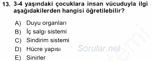 Okulöncesinde Fen Eğitimi 2015 - 2016 Dönem Sonu Sınavı 13.Soru